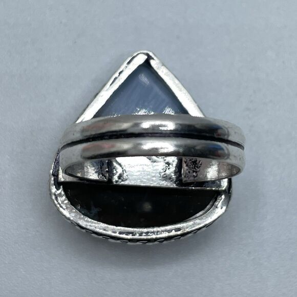Stunning Boho Trillion Cut Owhyee Blue Opal Silver Plated Gemstone Ring 7.5 - Picture 5 of 7